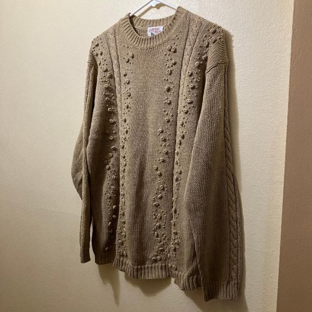 Vintage Arbor Creek Women's Brown 3D Pom Accent Chunky Knit Sweater Size Large